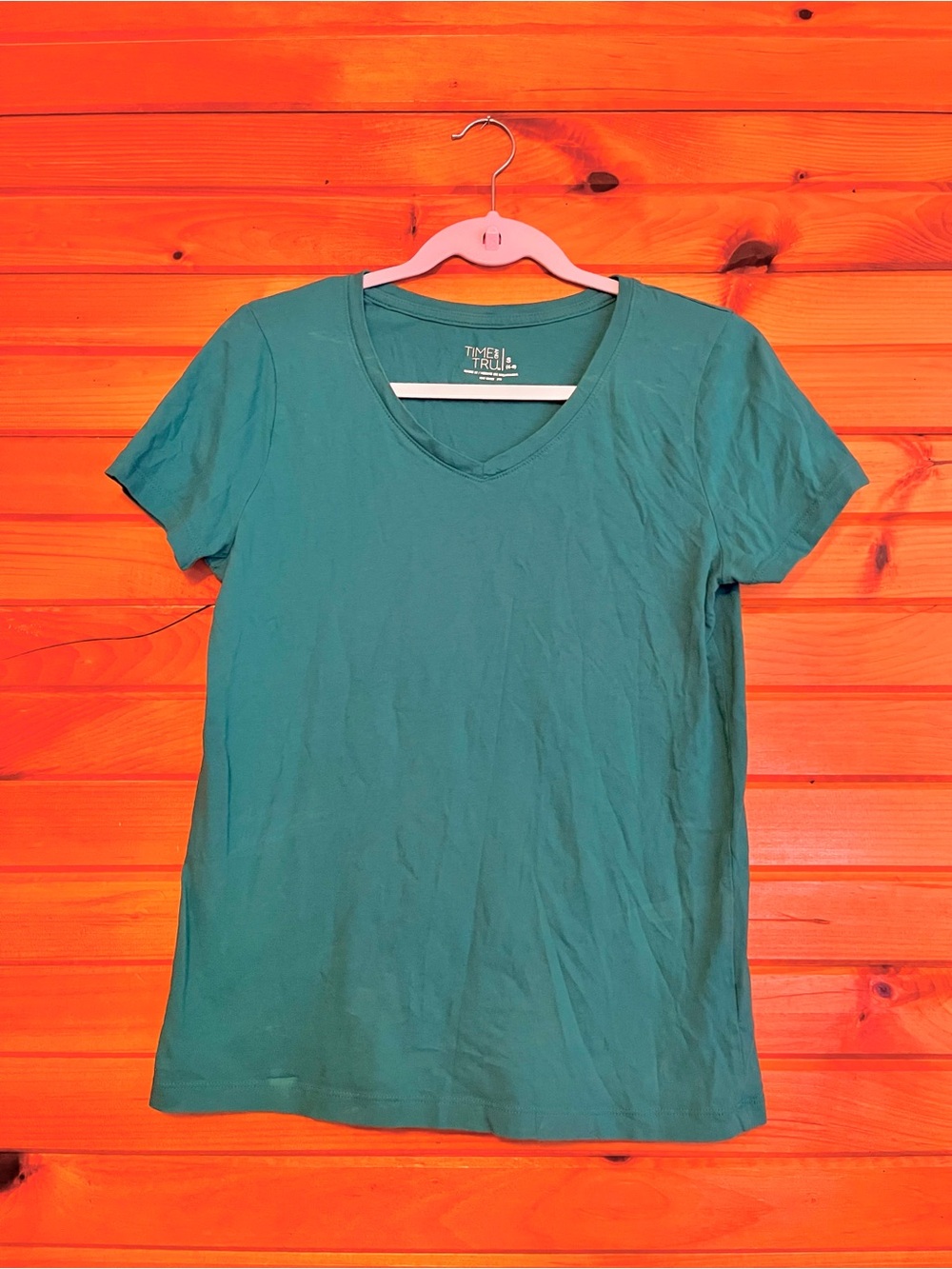 Time and Tru Teal V-Neck Short Sleeve Tee